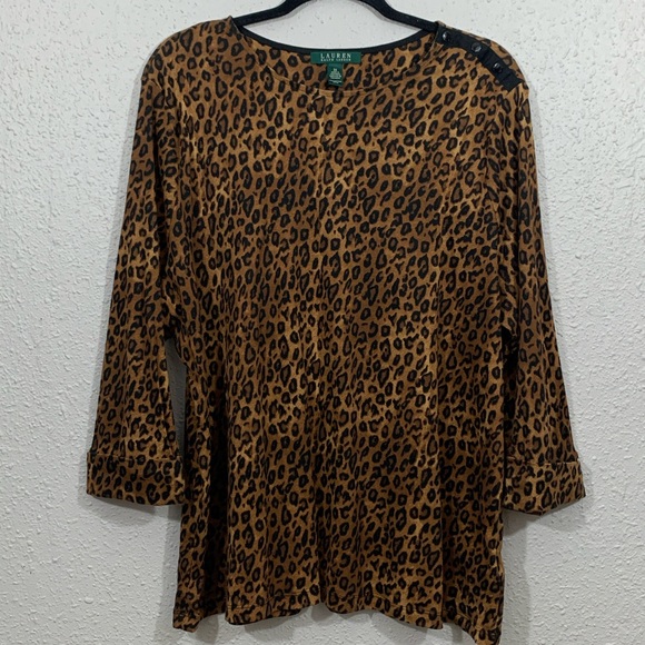 Lauren Ralph Lauren Tops - Lauren Ralph Lauren Animal Print 100% Cotton Stretch Knit 3/4 Sleeve Top size 3X